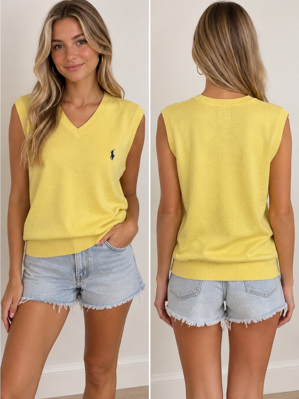 Polo Ralph Lauren Pima Cotton Yellow V-Neck Sweater Tank Large